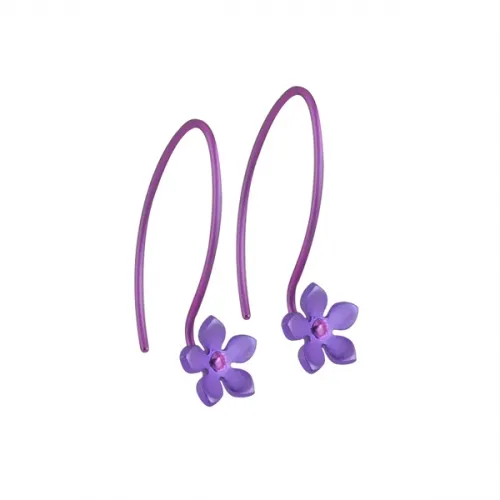 Small Five Petal Purple Flower Hook Drop Earrings